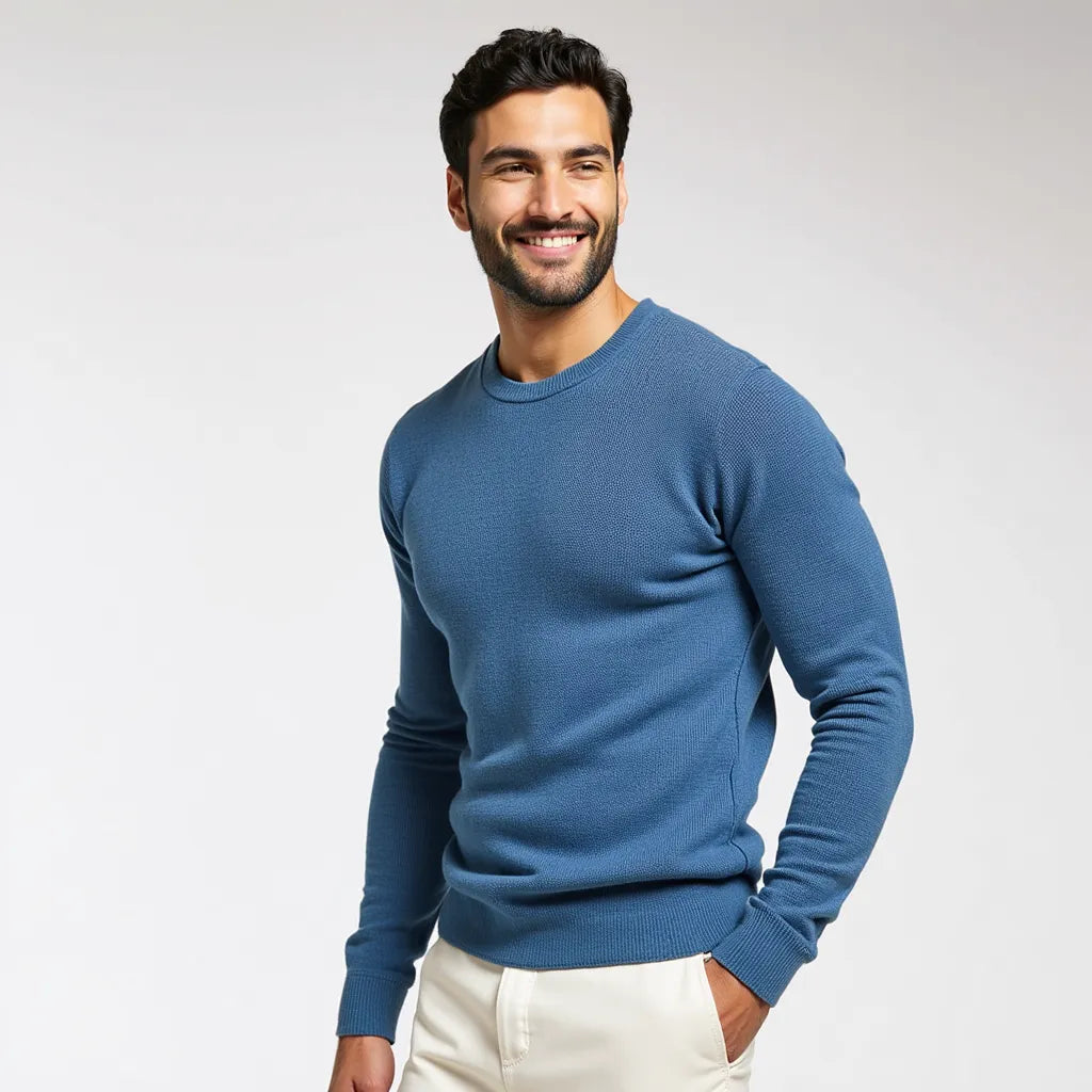 blue crew neck sweater
