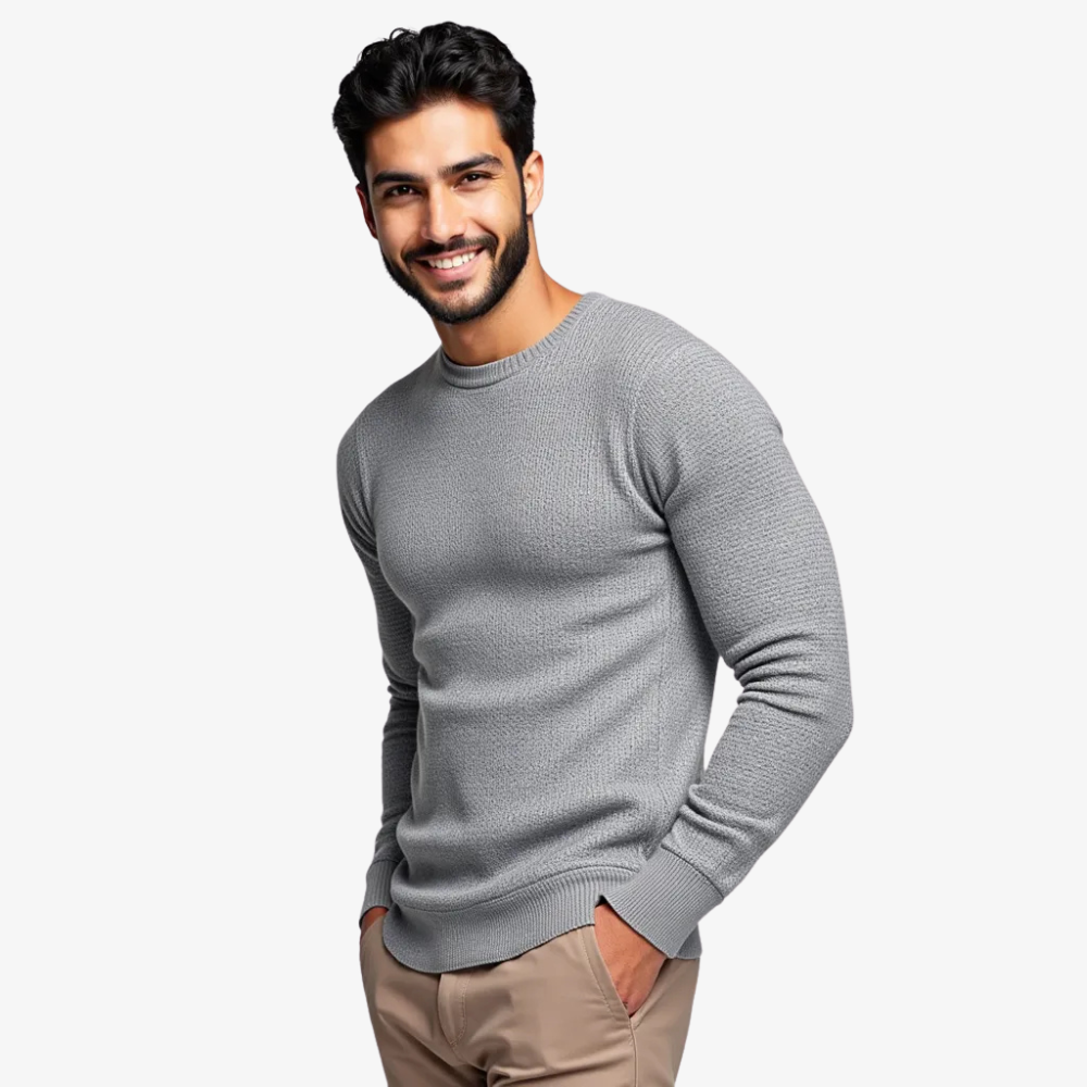 Pull col rond gris sobre et élégant