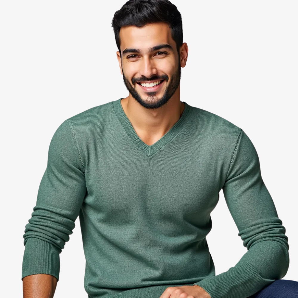 Elegant green V-neck sweater