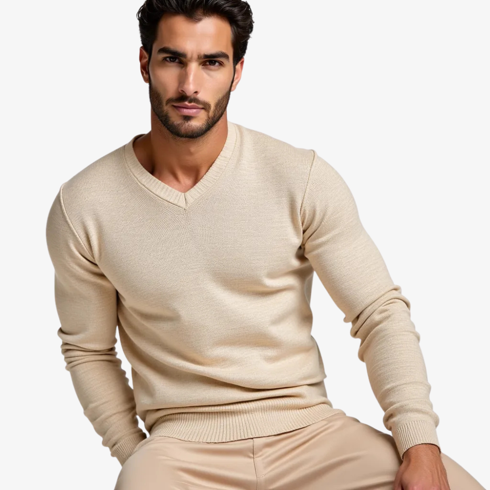 Pull col V beige élégant