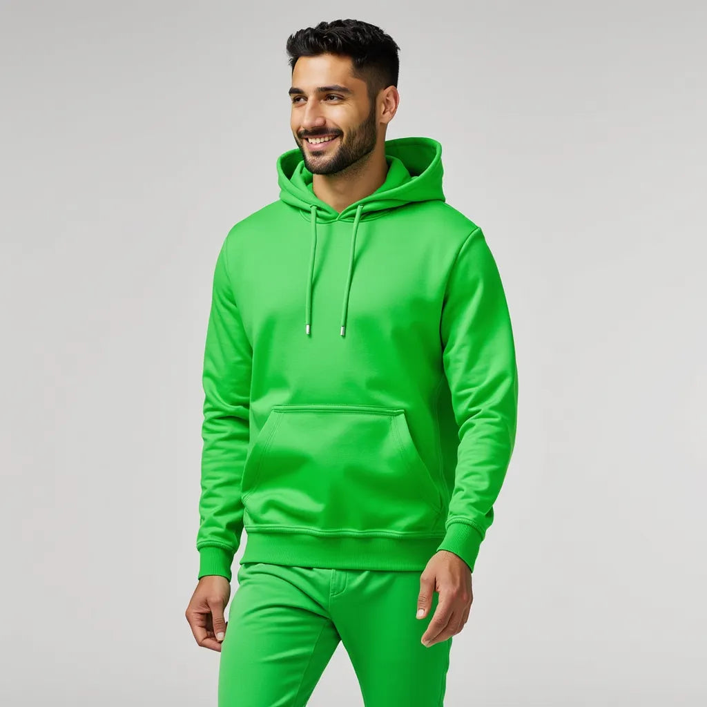 Sweat à Capuche Uni Vert Fluo
