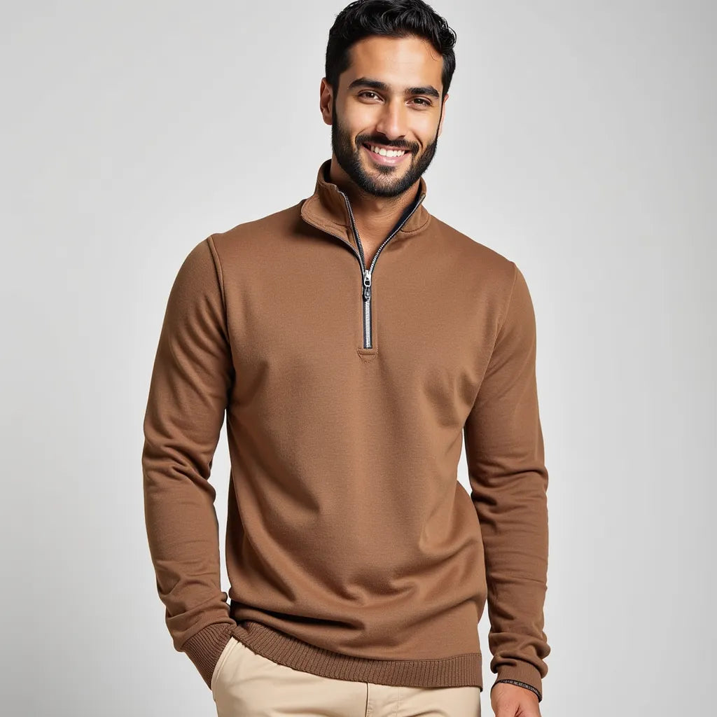 Pull col montant zippé marron