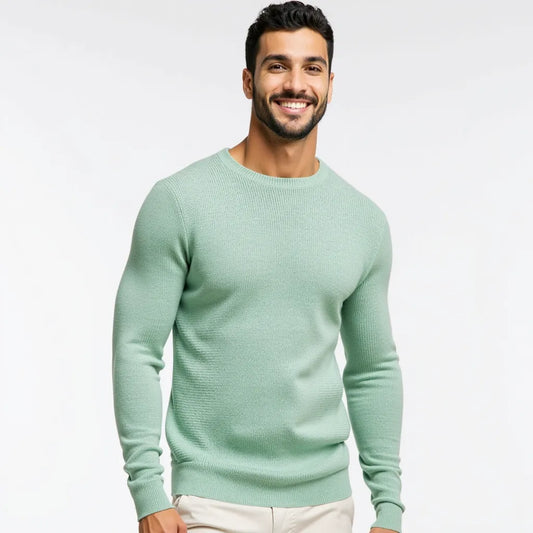 Elegant pastel green crew neck sweater