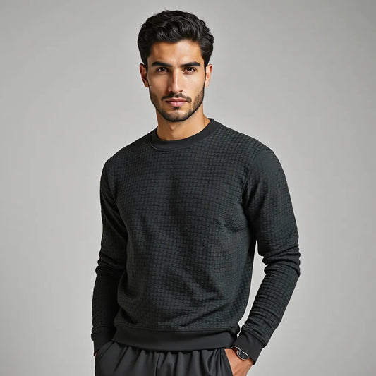 Black textured crew neck sweater 