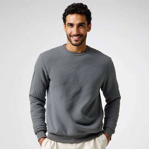 Grey textured crew neck sweater 