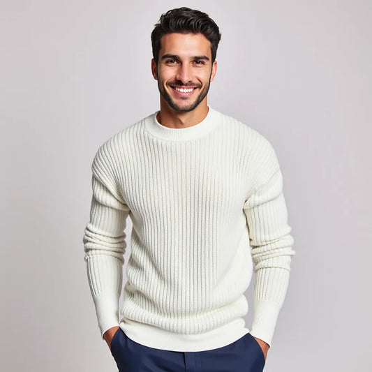 Elegant white ribbed sweater