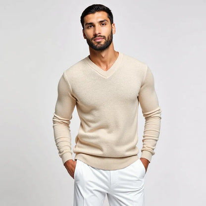 Pull col V beige élégant