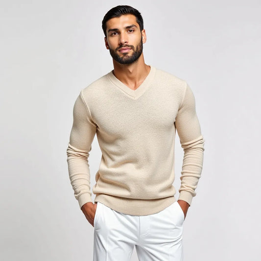 Elegant beige V-neck sweater