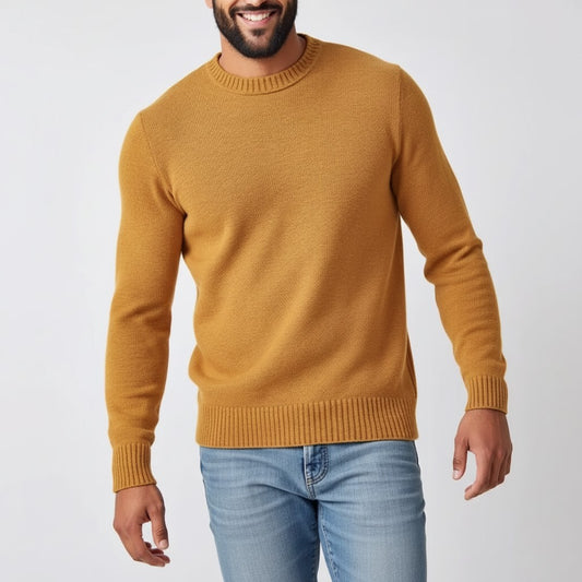Mustard yellow crew neck knit sweater