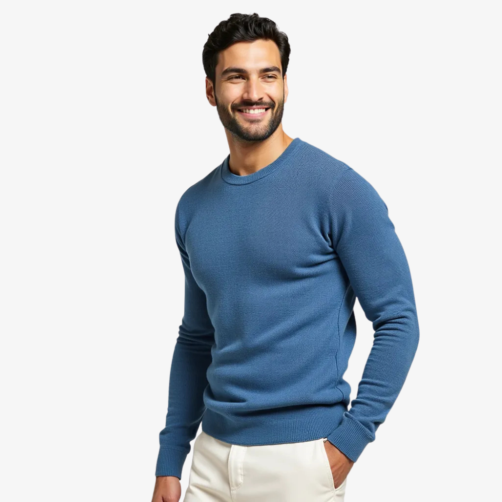 Pull col rond bleu