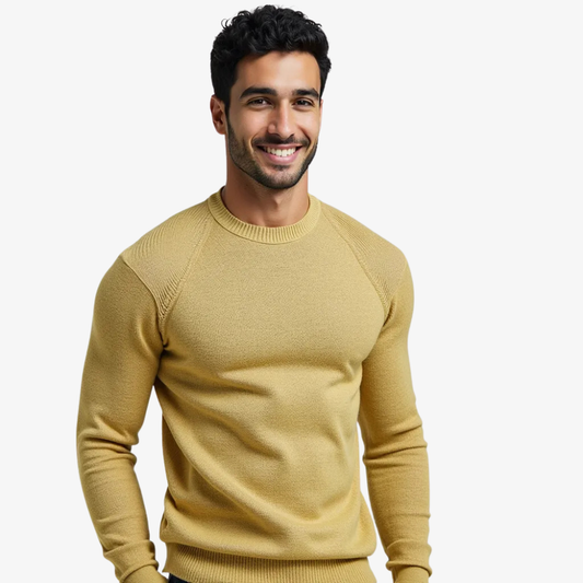 Pull col rond jaune moutarde chic