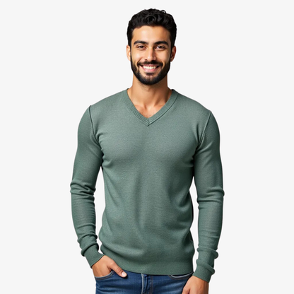 Elegant green V-neck sweater