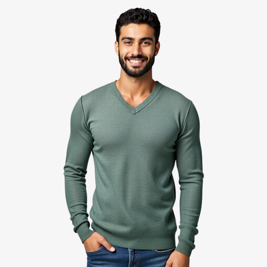 Pull col V vert élégant