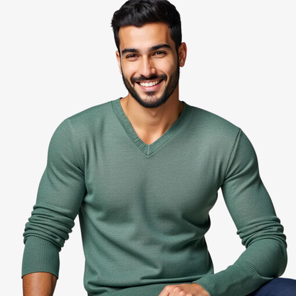 Elegant green V-neck sweater