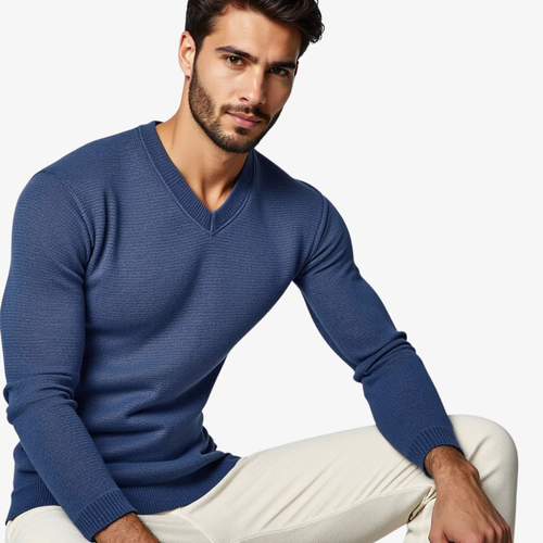 Elegant blue V-neck sweater