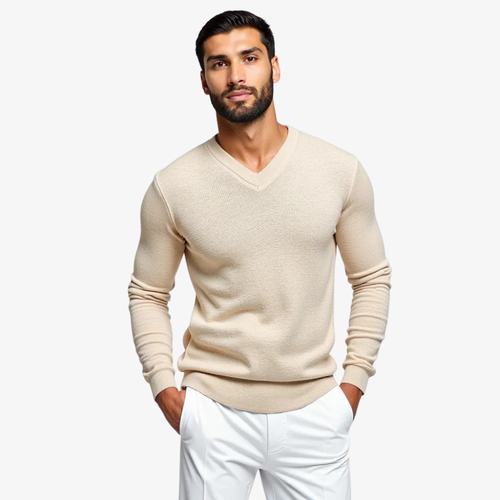 Pull col V beige élégant