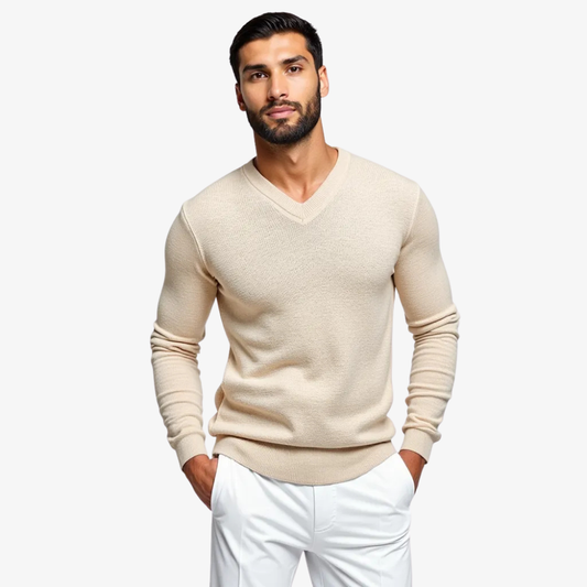 Pull col V beige élégant