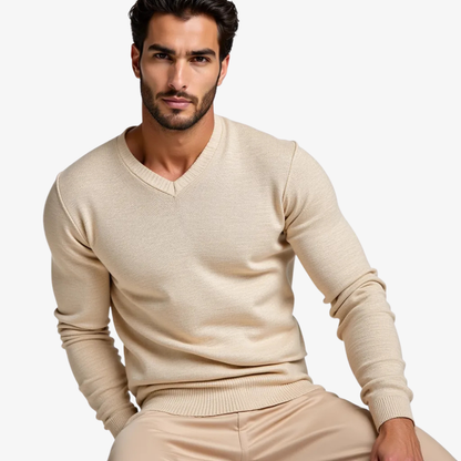Pull col V beige élégant