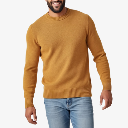 Pull en maille col rond jaune moutarde