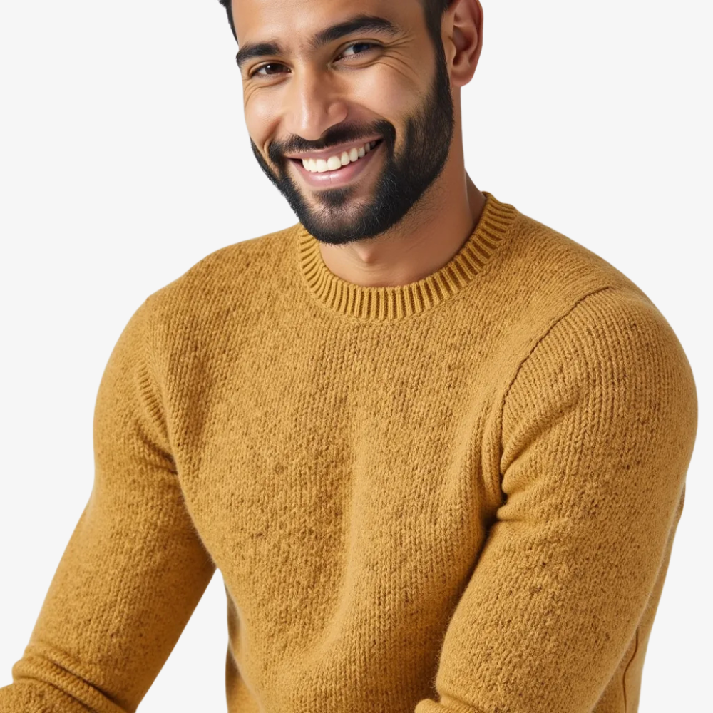 Pull en maille col rond jaune moutarde