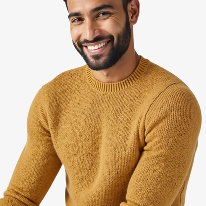 Pull en maille col rond jaune moutarde