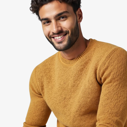 Pull en maille col rond jaune moutarde