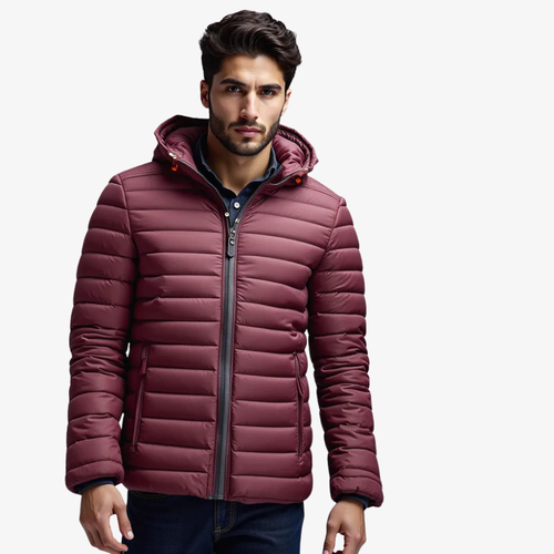 Burgundy Quilted Puffer Jacket with Hood